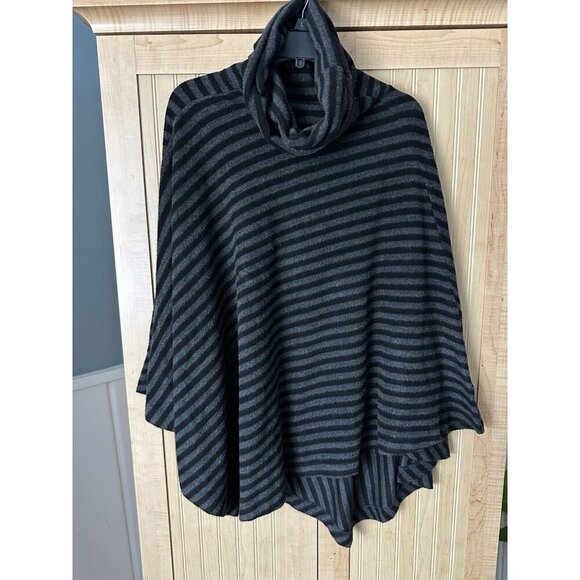 Soft Surroundings Poncho Women One Size Gray Black Stripe Cowl Neck Sweater Cozy - Picture 3 of 5